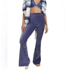 Aerie New NWT Dark Blue Groove On Velour High Waisted Flare Pant Size Small